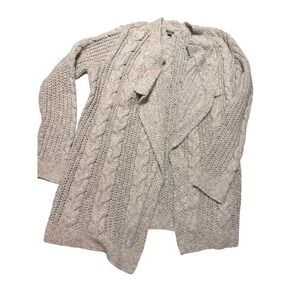 Aerie Womens Large Oatmeal Heather Grey Chunky Cable Knit Open Front Cardigan